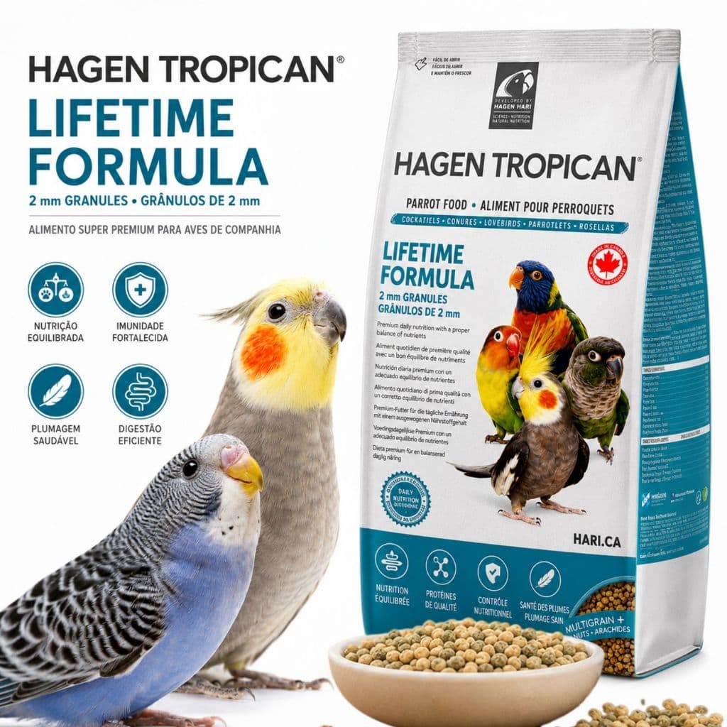 Ração Extrusada para Pequenos e Médios Psitacídeos calopsita papagaio Ring neck periquito- Tropican LT2 - Bit 2mm