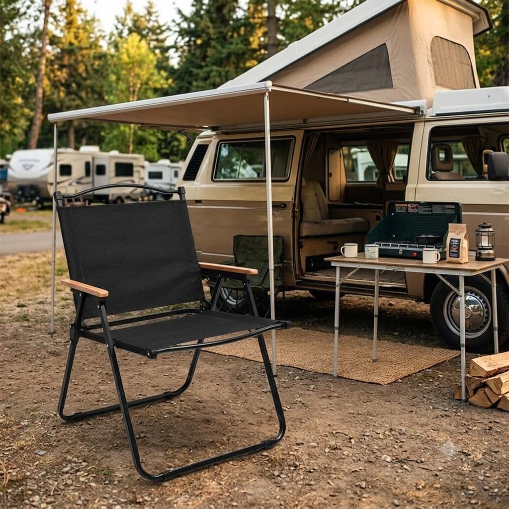 Cadeira Camping Dobrável com Braços de Madeira - Sortida