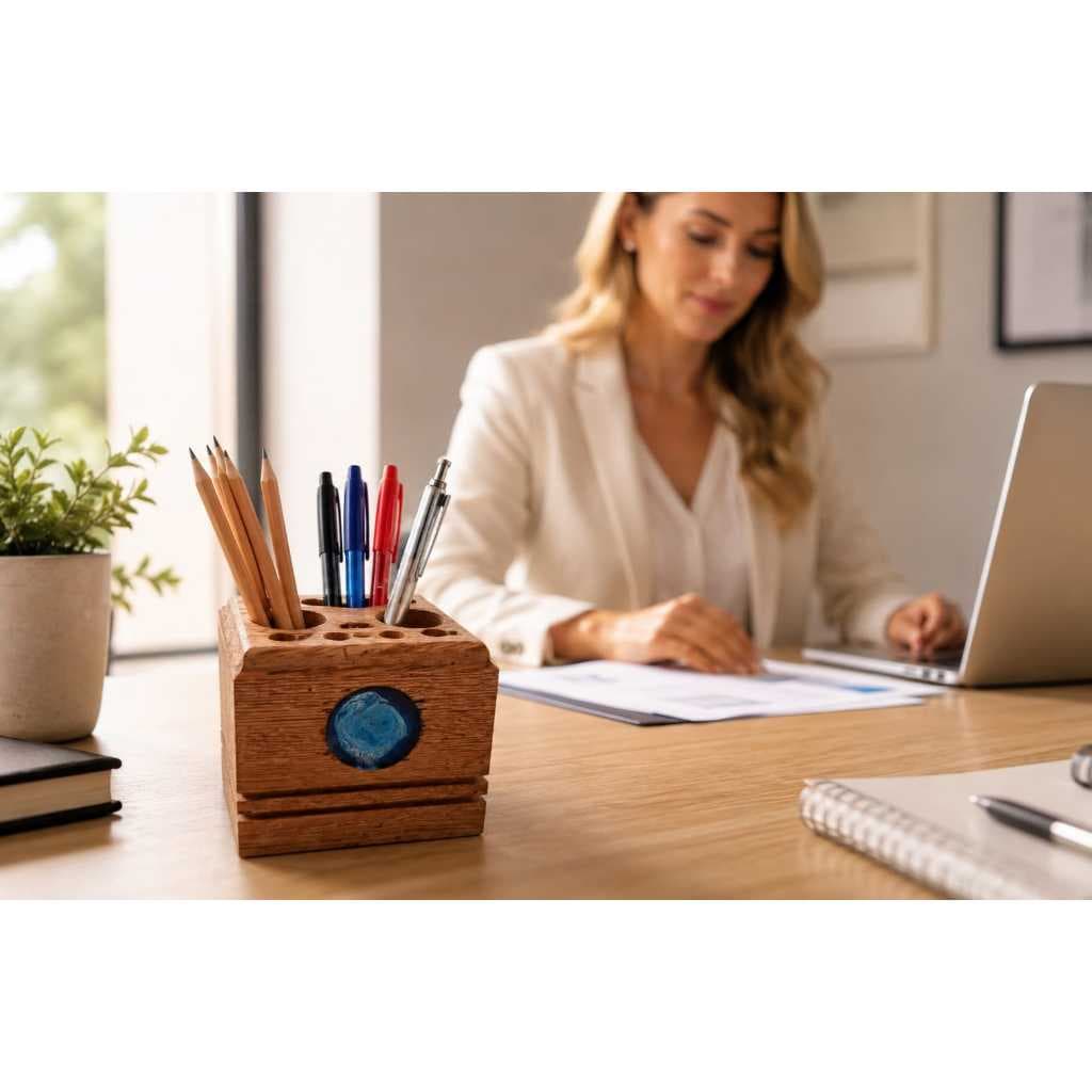 organizador de mesa porta lápis porta trecos de madeira rustico