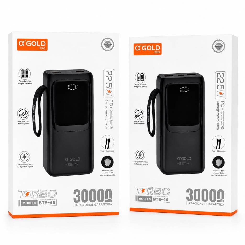 Carregador Portátil Power Bank 30000mah Turbo Carga Rápida Celular A'gold