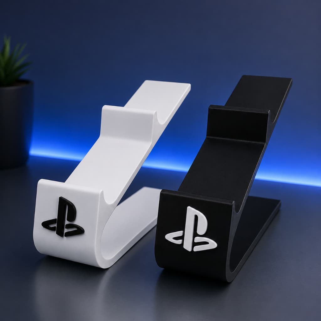 Suporte para 2 Controles PS5 e PS4 Branco ou Preto Premium com Base Compacta Gamer Decorativa
