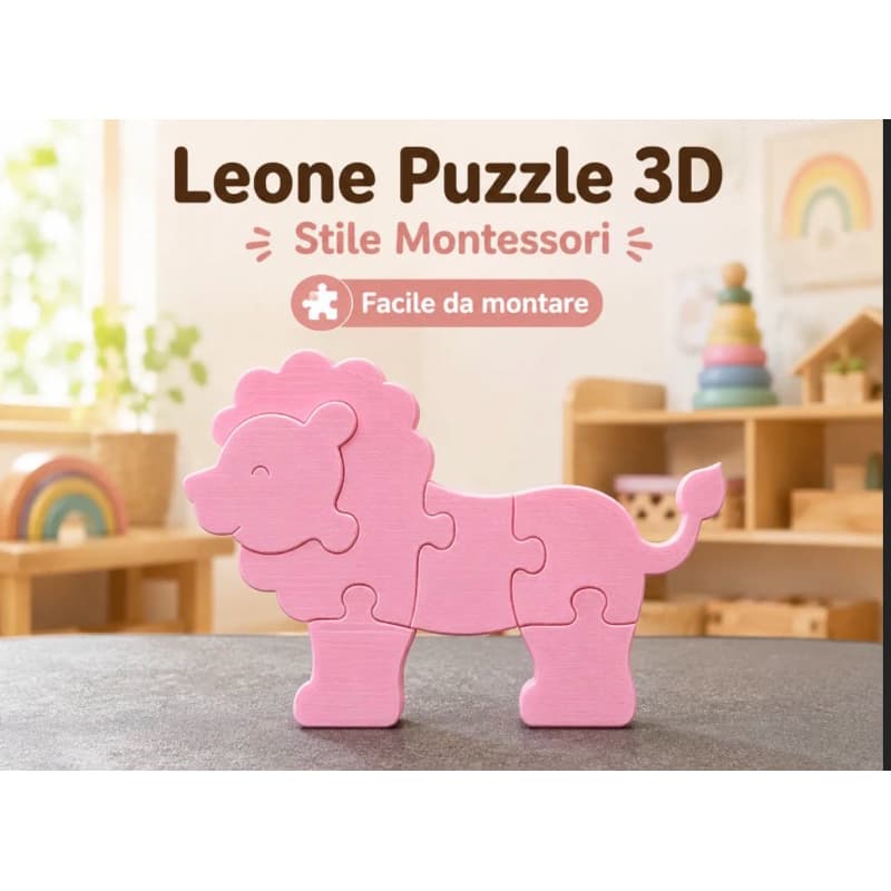 Leão Puzzle 3D Montessori – Brinquedo Educativo em PLA