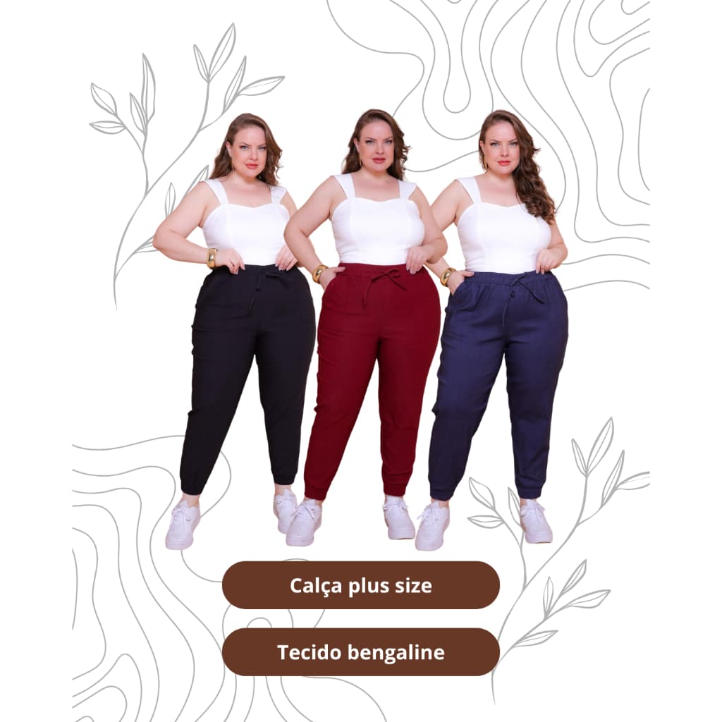 Calça Jogger plus size feminina em tecido bengaline