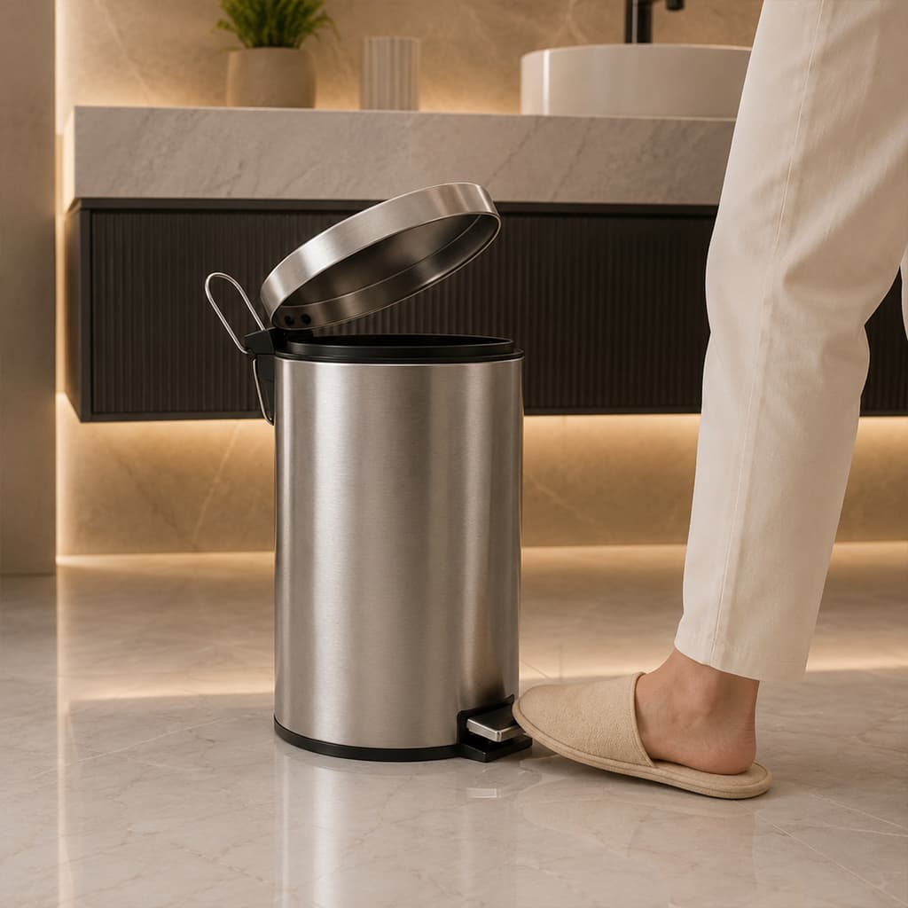 Lixeira Inox 12L Com Pedal Slim Moderna Anti Ferrugem Premium Reforçado Banheiro Escritório Consultório Cozinha Lavabo