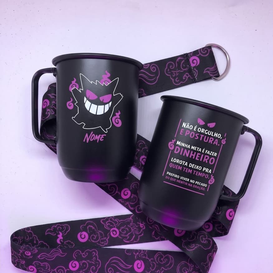 Caneca Gengar Personalizada Com Nome + Tirante Exclusivo 850ml Terceirão
