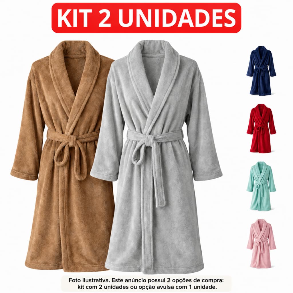 Roupão de Microfibra Plush Aveludado Adulto Toque Macio Masculino e Feminino Tamanho M e G