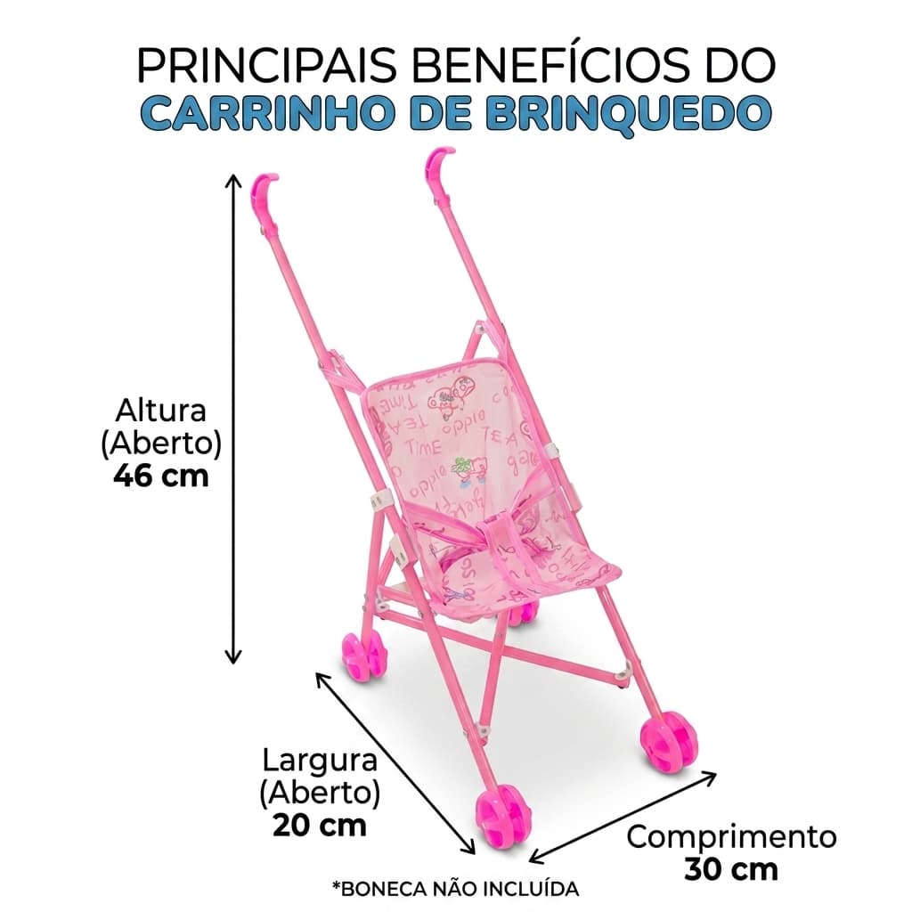 CARRINHO DE BONECA DOBRÁVEL ROSA INFANTIL MENINA FELIZ – ACESSÓRIO PARA BONECAS