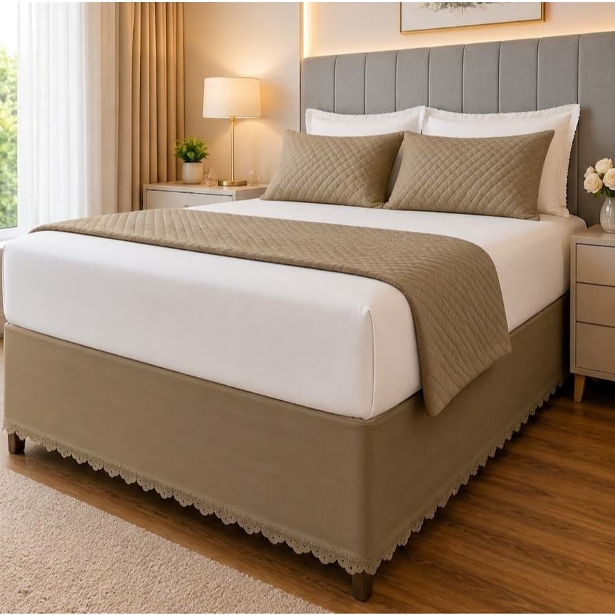 Saia para Cama Box Regulagem Ajustável Rioleen Colchobox Bordado Ultrassônico Tamanho 3 em 1 Casal Queen e King