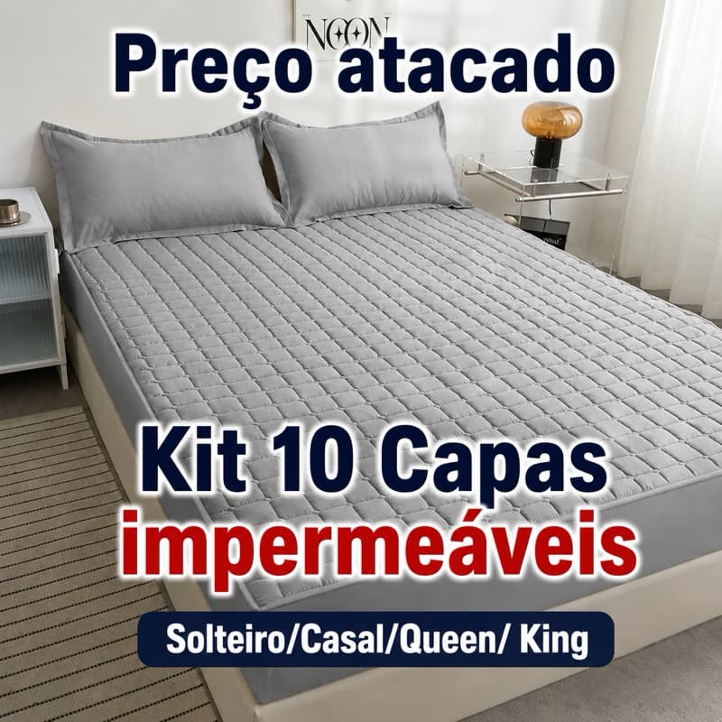 Kit 10 Protetor de Colchão Impermeável Matelado Varias Cores Para Cama Box Solteiro, Casal, Queen e King - Preço Atacado