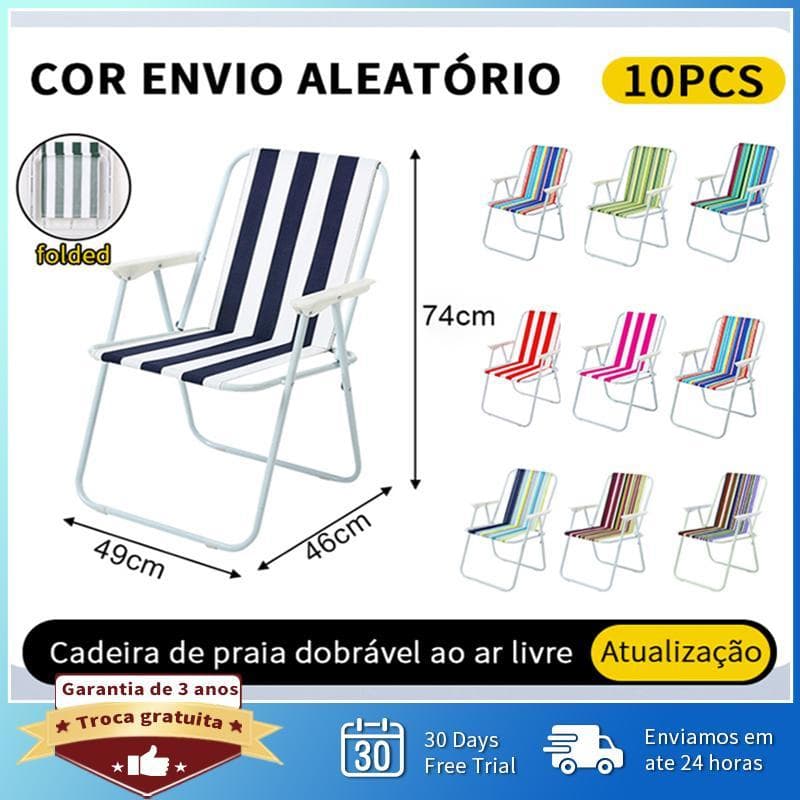 【Roamex】Kit 10 Cadeira de Praia Ferro Cores Sortidas 110kg Oferta