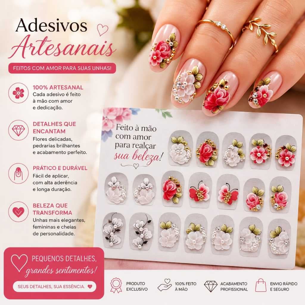 20 Adesivos Unhas Artesanais Pedrarias Jóias Unha Strass cartelão, PRODUTOS CATEGORIA PREMIUM