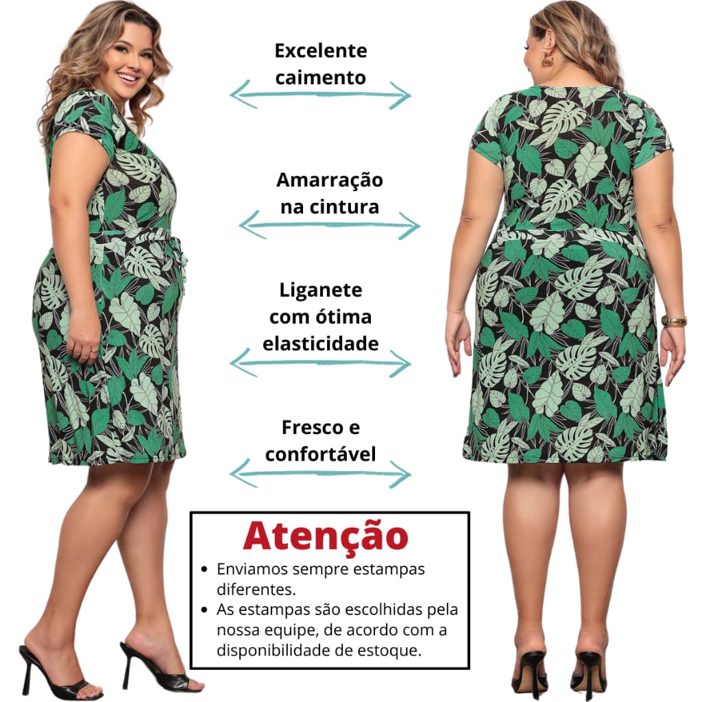 Vestido Plus Size Feminino Estampado Confortável Malha Fria veste até 48