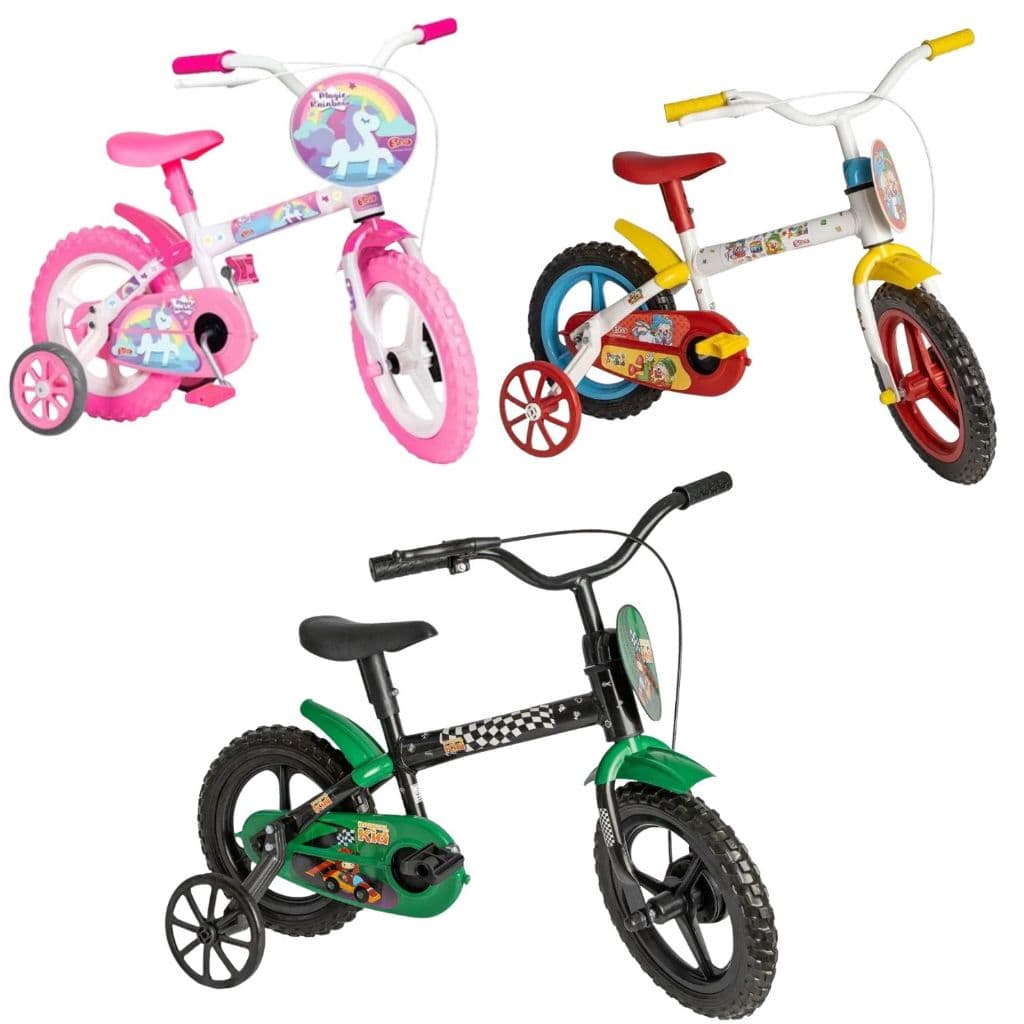 Bicicleta Infantil Aro 12 com rodinhas Menina e Menino de 3 a 5 anos infantil alegria crianças
