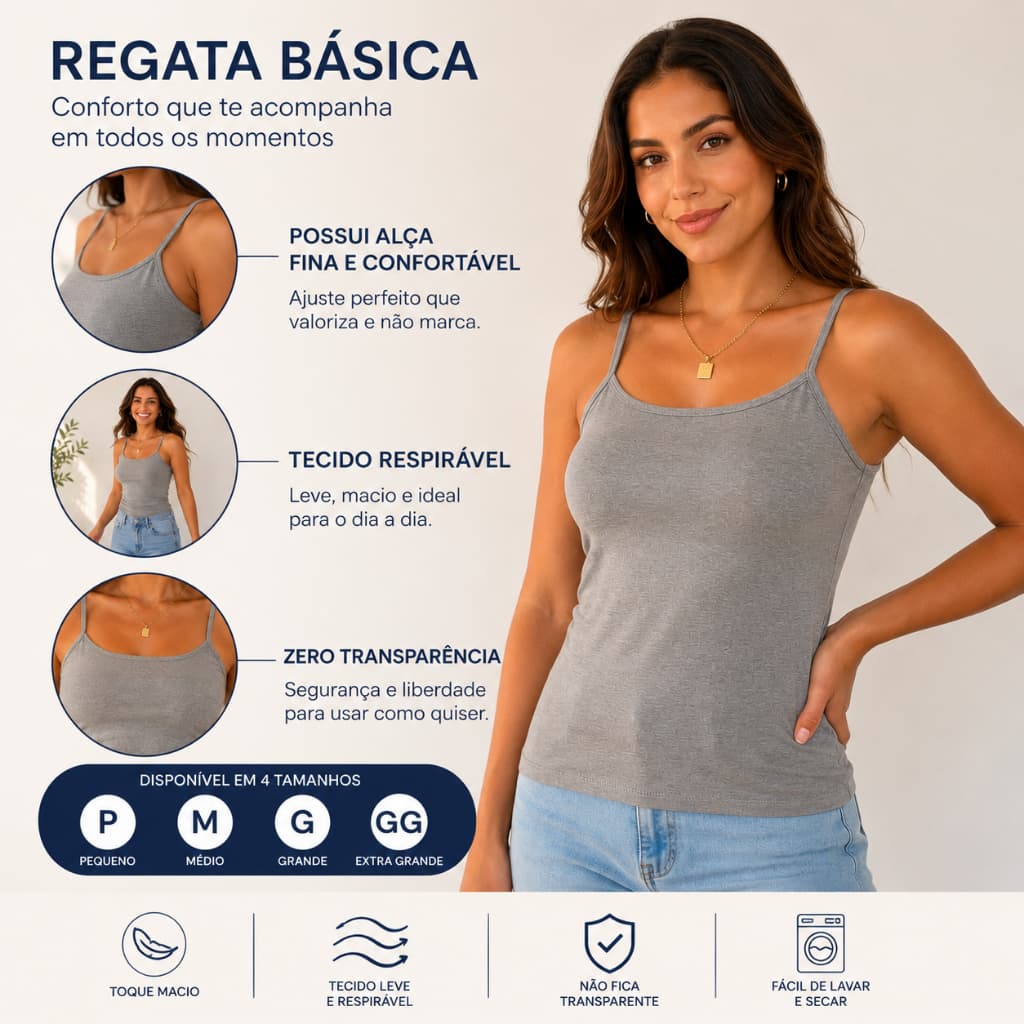 Regata Feminina Básica Blusinha Alcinha Casual Confortável Para Treino Academia