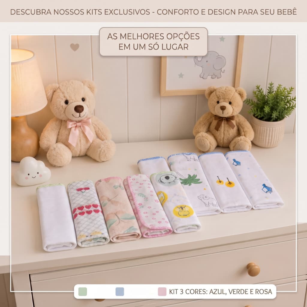 Kit 6 Paninhos De Boca Para Bebê Estampados Algodão Premium Fraldinha