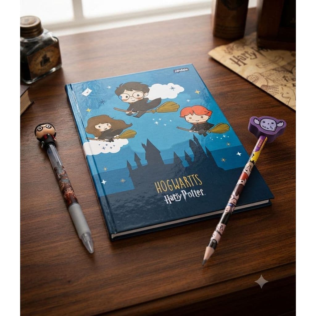 Kit Harry Potter Caderno Brochura A5 Caneta Multicores lápis