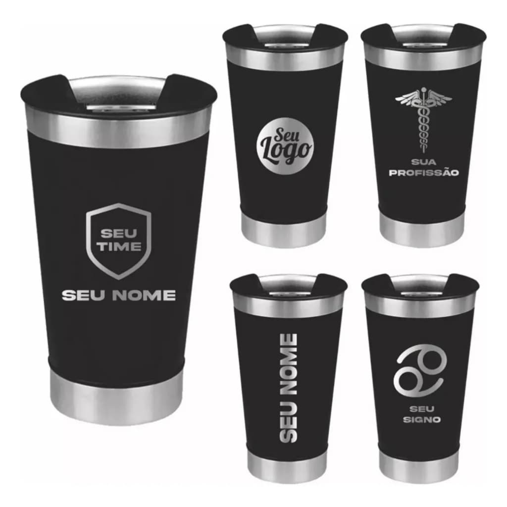 Copo Térmico Brasil 473ml Personalizado com Nome Aço Inox Tampa Presente Seleção Brasileira