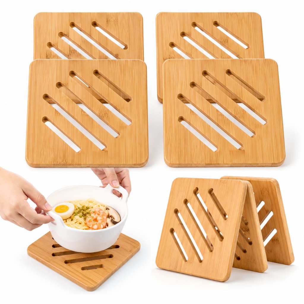 Kit 4 Descanso De Panela Bambu Apoio Mesa Quadrado Protetor Cozinha Ecológico