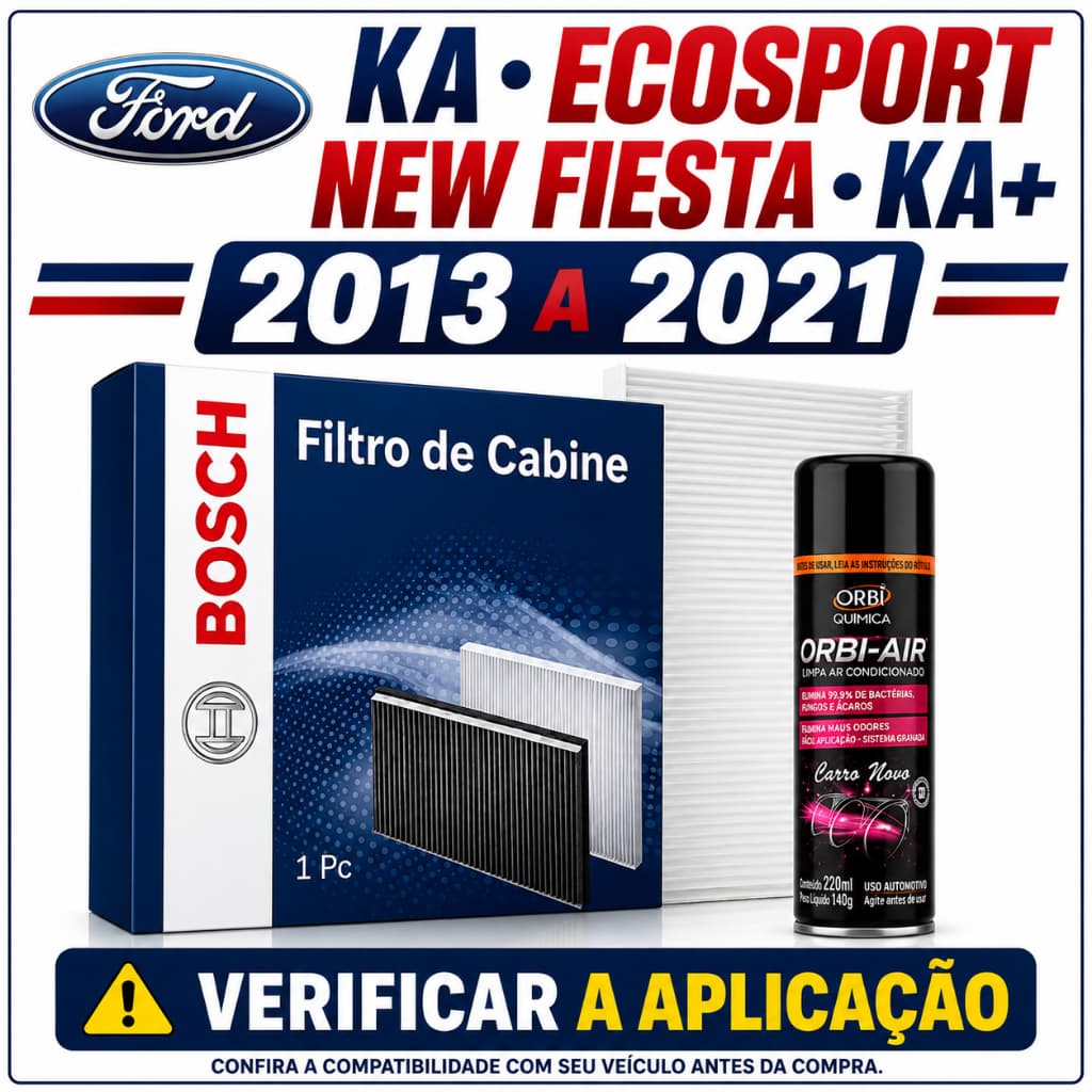 Filtro Ar Condicionado Ecosport New Fiesta Ka + Spray Higienizador 2013 A 2021