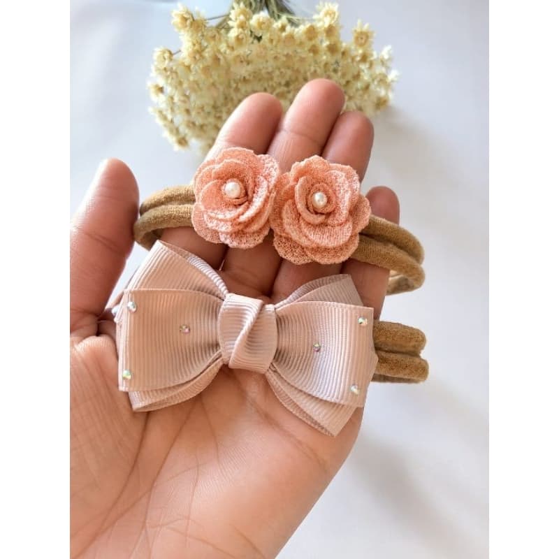 kit 2 Faixas de Bebê RN Delicadas Super Macias Não Apertam Laço+ Flor Enxoval Maternidade