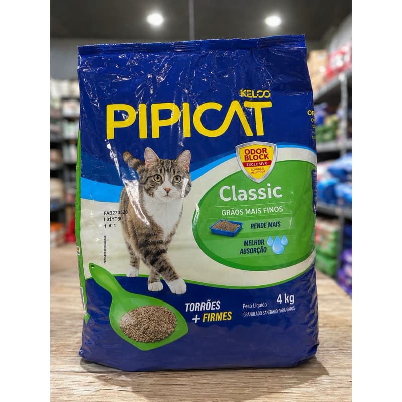 Areia Higiênica Pipicat Classic 4kg Kelco Grãos Finos Alta Absorção Elimina Odores