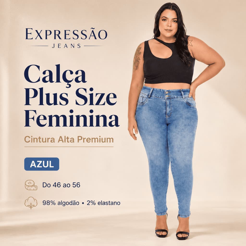 Calça Plus Size feminina cintura alta premium