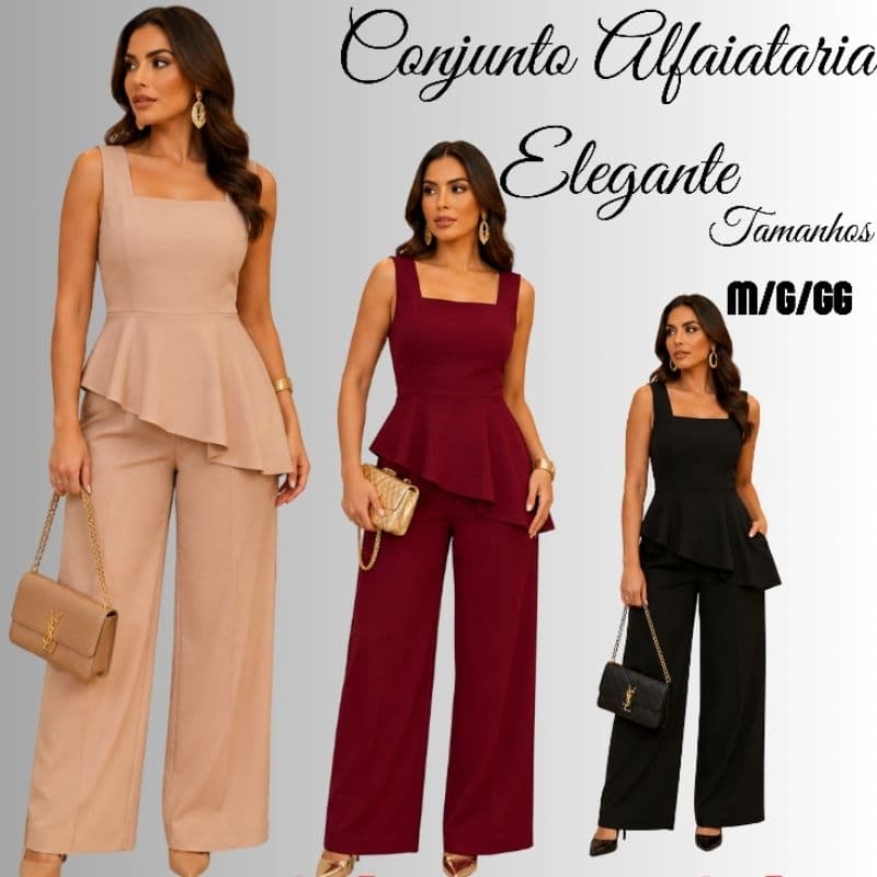 CONJUNTO ASIMETRICO BLUSA E CALÇA PANTALONA ALFAIATARIA PREMIUN ELEGANTE