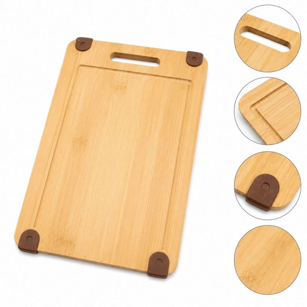 Tábua de Bambu Premium com Alça + Canal Coletor Antiderrapante Resistente Cozinha