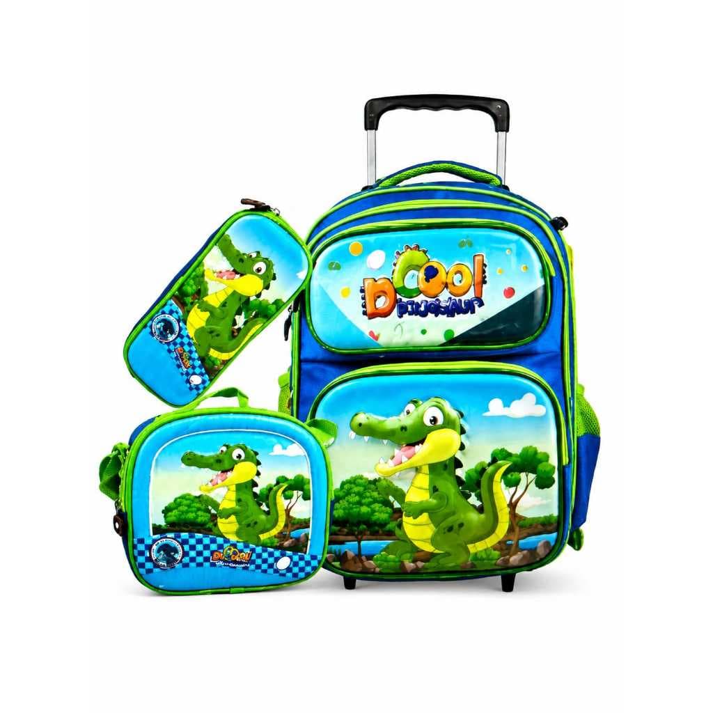 🦖 Kit mochila com rodinha Escolar Dinossauro + Lancheira e Estojo + Brinde 🎁!