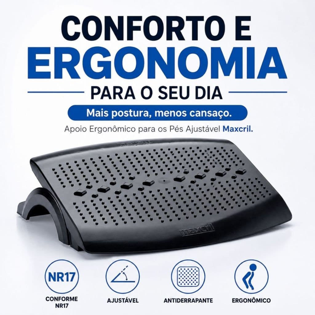Apoio Ergonomico p/os Pés Ajustável Maxcril Antiderrapante Conforto Home Office Ergonomia Escritório
