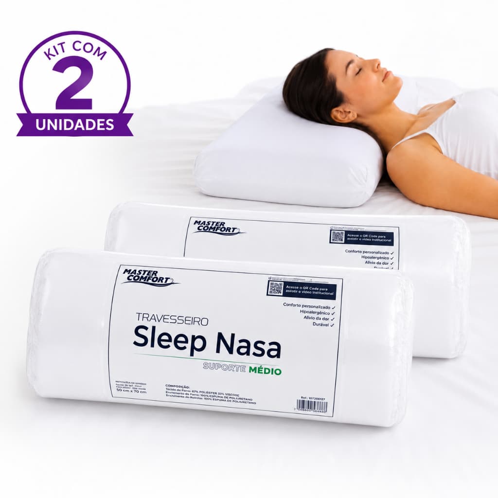 Kit 2 Travesseiros Sleep Nasa Suporte Médio Master Comfort 50x70cm