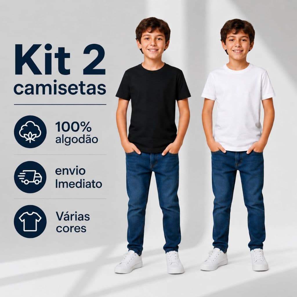 Kit 2 camisetas Infantil Básicas 100% Algodão lisa - Conforto e Qualidade