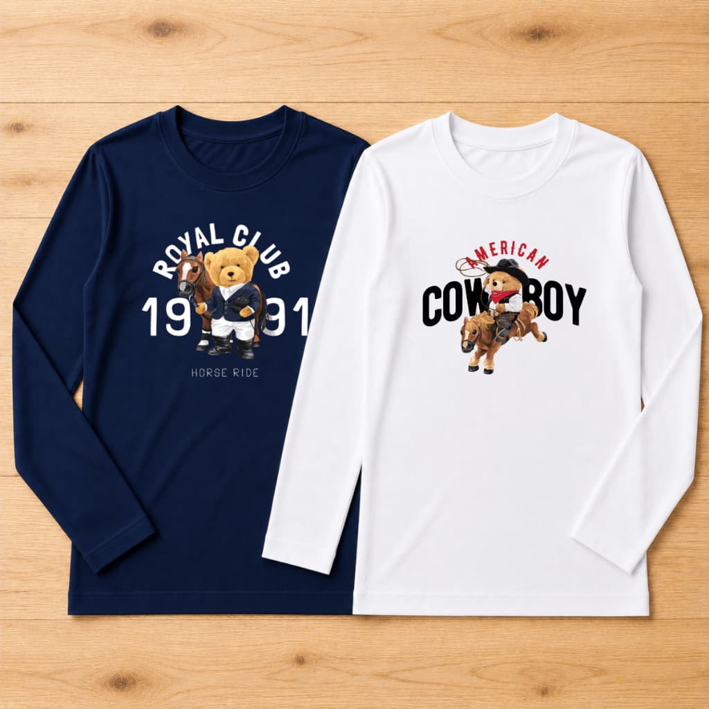 Kit 2 Camiseta Manga Longa Infantil Estampada Menino Menina 100% Algodão Urso Bear