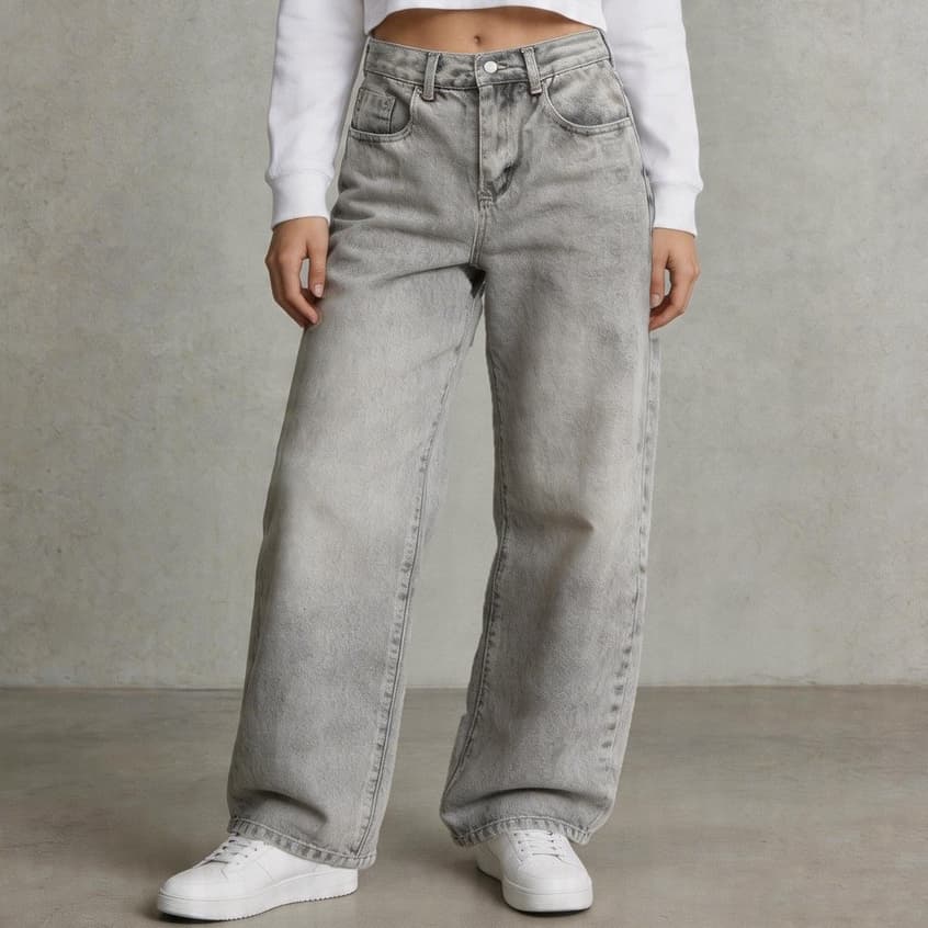 CALÇA JEANS BALÃO Feminina RETA BOCA LARGA ESTILO SKATE Preto Estonado 2026