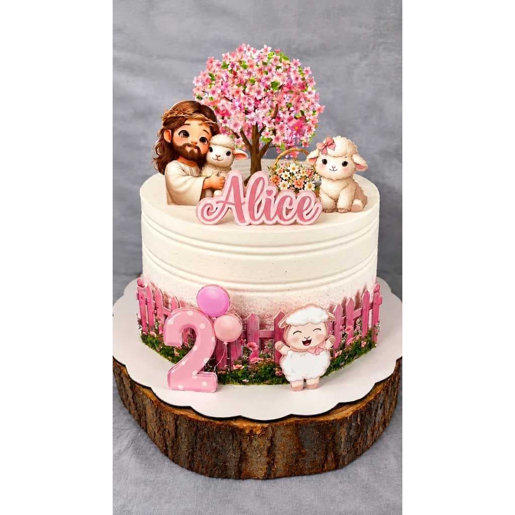 Topo de bolo O Bom Pastor Ovelhinha Topper de bolo Ovelha Jesus mesversário festa infantil Decoração