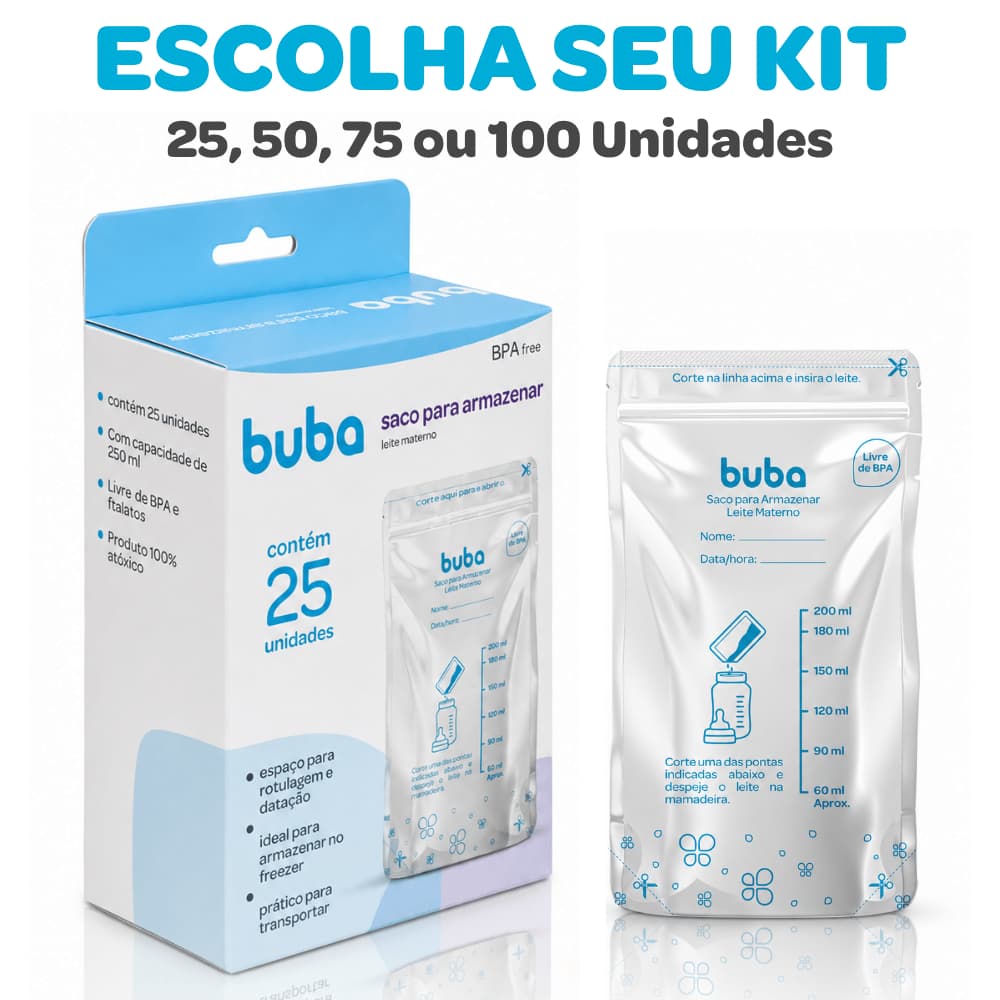 Kit Sacos para Armazenar Leite Materno Buba 250ml