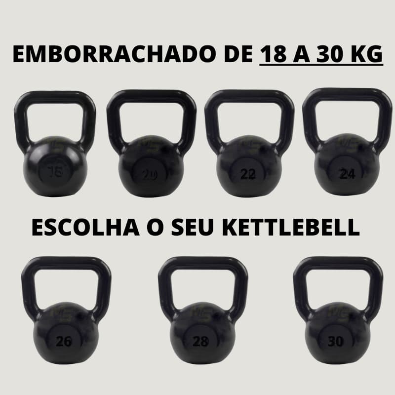 Kettlebell Emborrachado 18 a 30 Kg "Unidade"  Treino em casa Crossfit Musculação Peso Academia Muscular C/1 Un