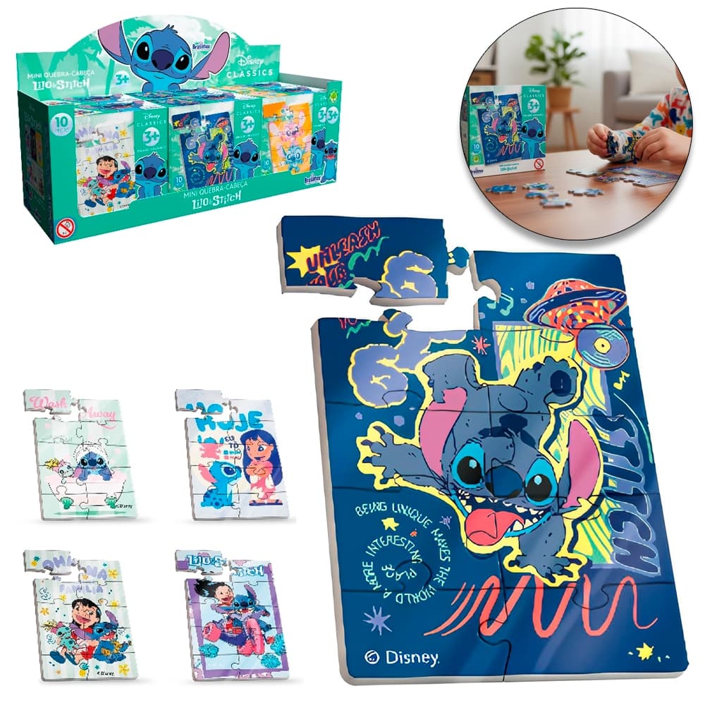 🧩 Mini Quebra-Cabeça de Madeira MDF Lilo & Stitch Classics – 10 Peças | DP Play🧩 Mini Quebra-Cabeça de Madeira MDF Lilo