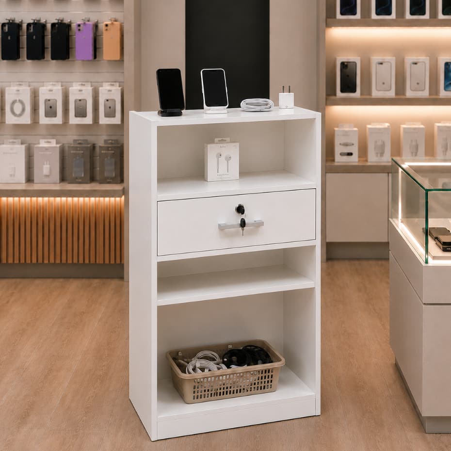 Balcão de Atendimento Moderno Com Gaveta Com Chave e Espaço Para Produtos MDP Bonatto