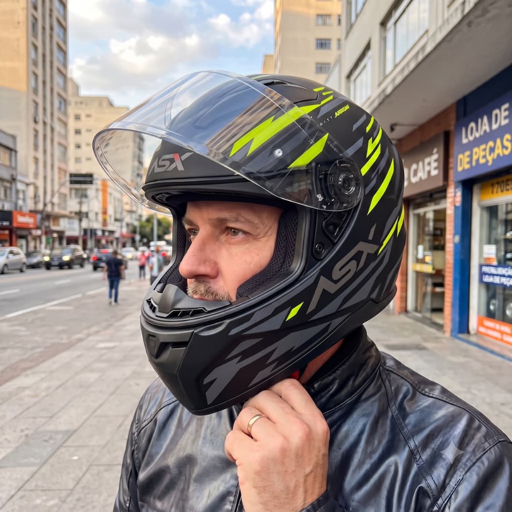 Capacete Fechado p/ Moto Asx City Arrow Preto Grafite Amarelo Viseira Cristal