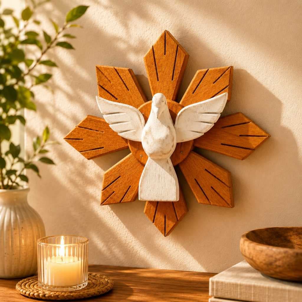 Divino Espirito Santo Resplendor Religioso Esplendor  19cm Artesanal Madeira