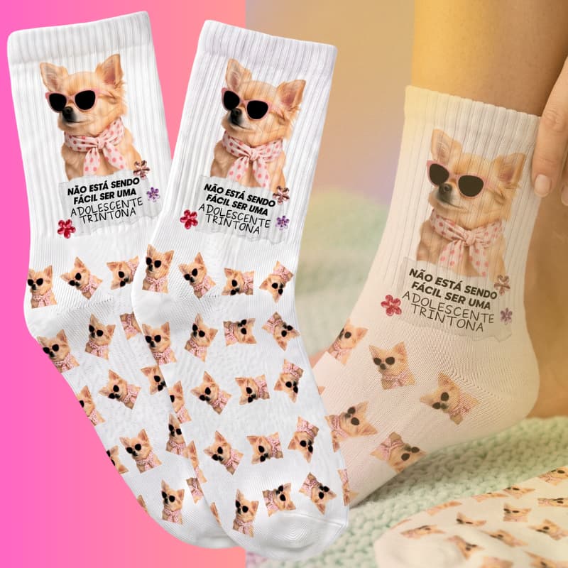 Meia Engraçada Chihuahua "Adolescente Trintona" Meia Divertida Feminina Pet Presente Criativo para Dog Lovers