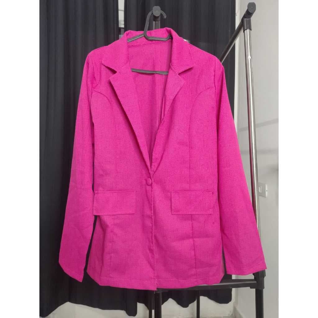 Blazer Feminino Social pink, tecido linho com botão encarpado frontal