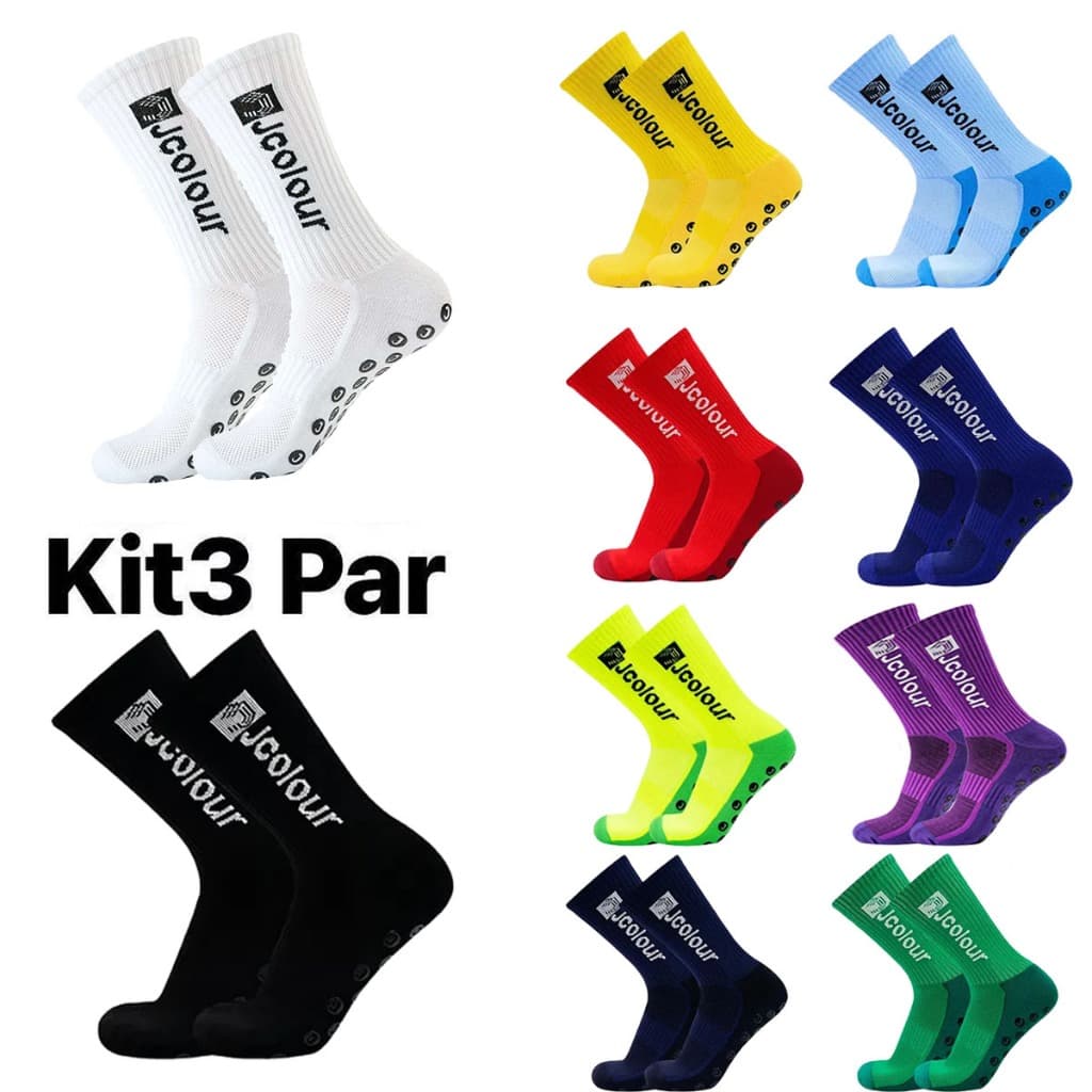 Kit 3 pares Meias Esportivas Futebol Basquete  Antiderrapantes De Alta Qualidade ar livre Jcolour