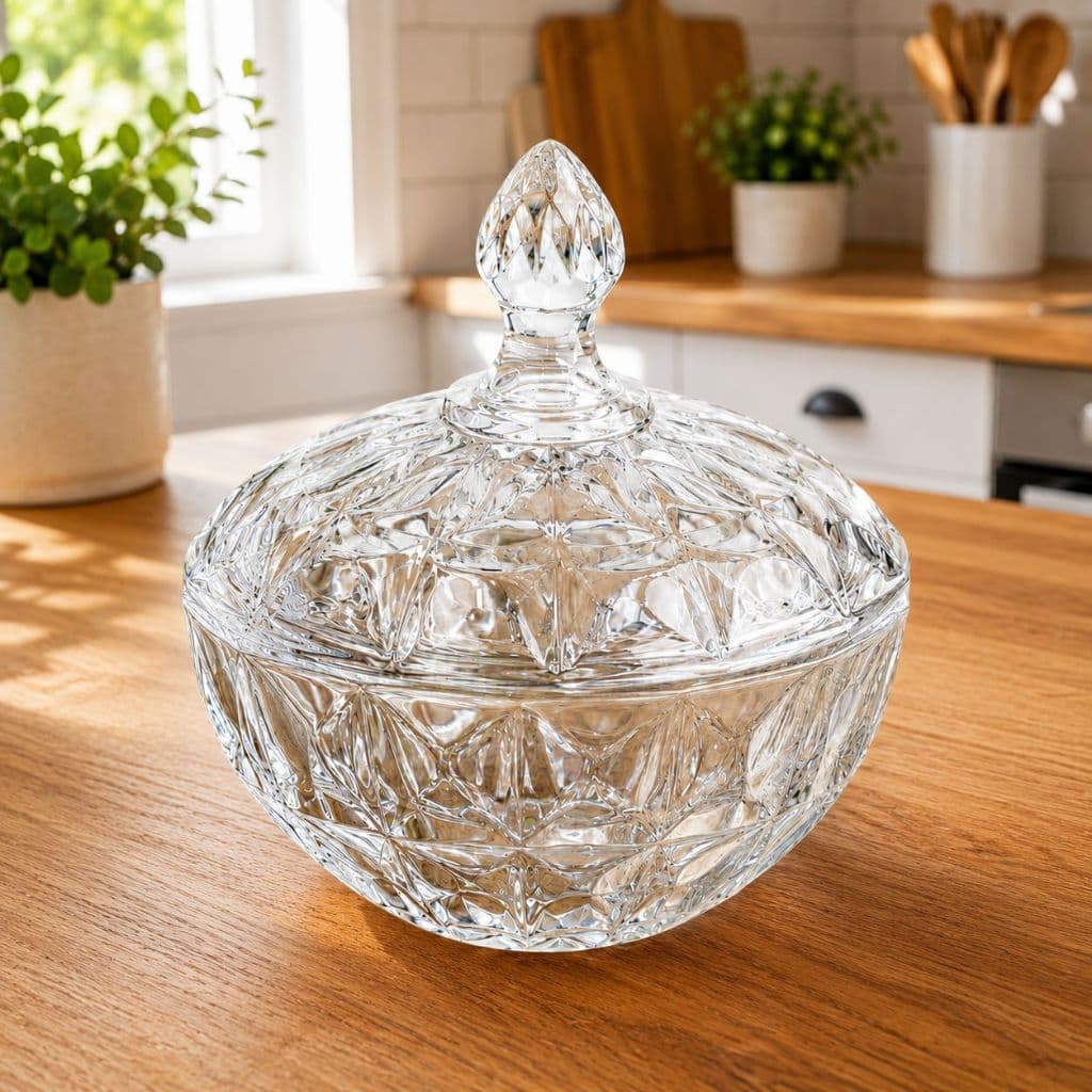 Bomboniere Diamond Vidro Com Tampa 19,5cm Porta Doces Balas Bombons Cristaleira Transparente Decorativa