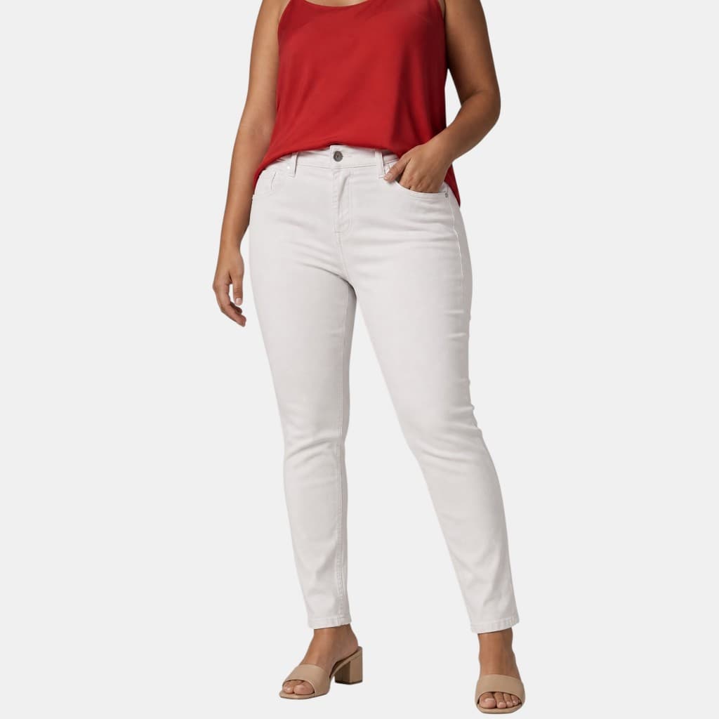 Calça Skinny Feminina Branca Cintura Alta Com Elastano Modeladora Confortável 4 Bolsos