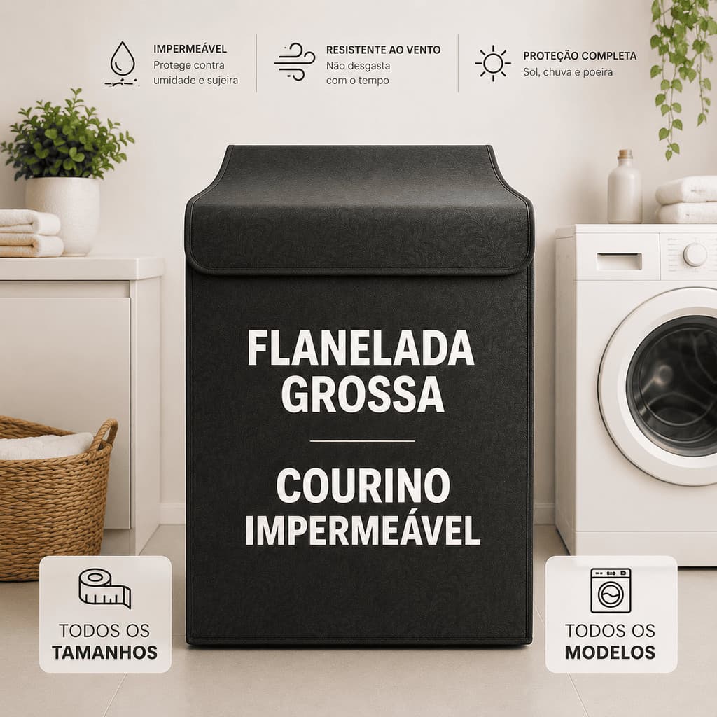 Capa Máquina de Lavar Universal 9kg 10kg 11kg 12kg 13kg 14kg 15kg 16kg 17kg 18kg Impermeável Flanelada Reforçada