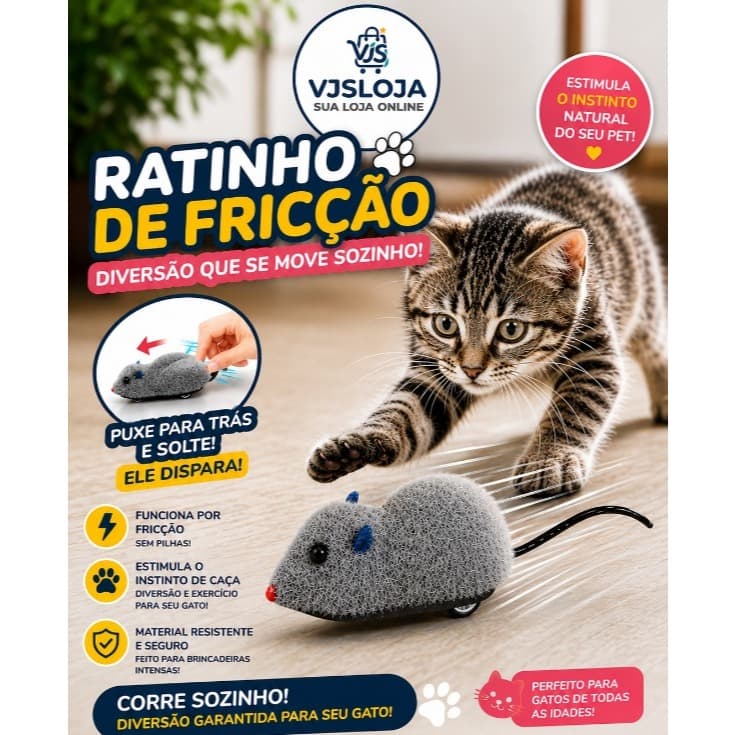 Ratinho de Fricção Pelúcia para Gatos - Brinquedo Interativo Antiestresse