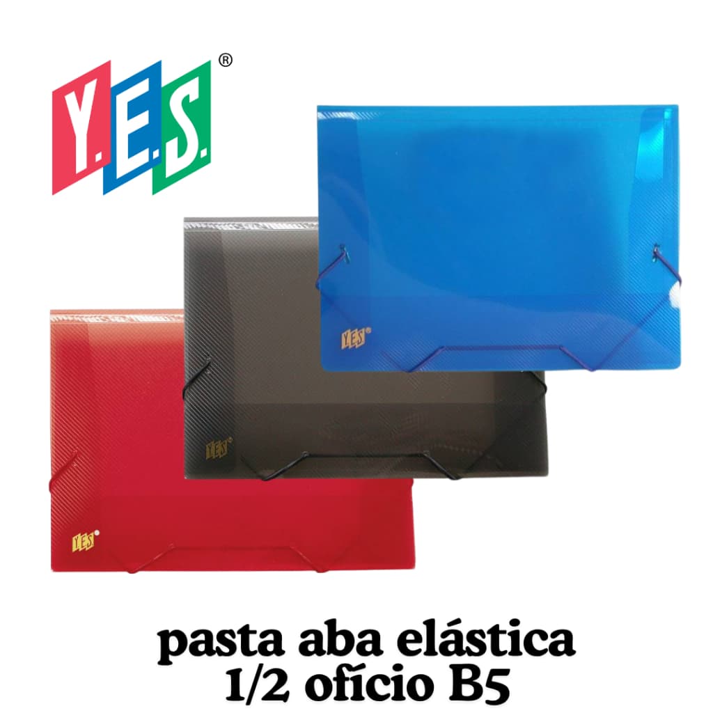 Pasta Aba Elástica Mini YES fina 1/2 ofício transparente colorida P03AS c/elástico de silicone
