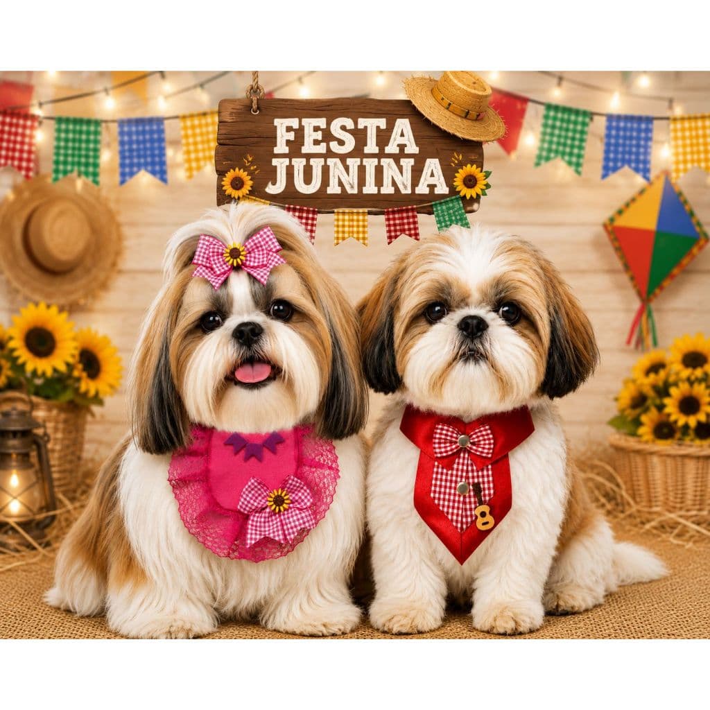 Bandana e Gravata Pet Festa Junina para Cachorro Macho e Fêmea de luxo